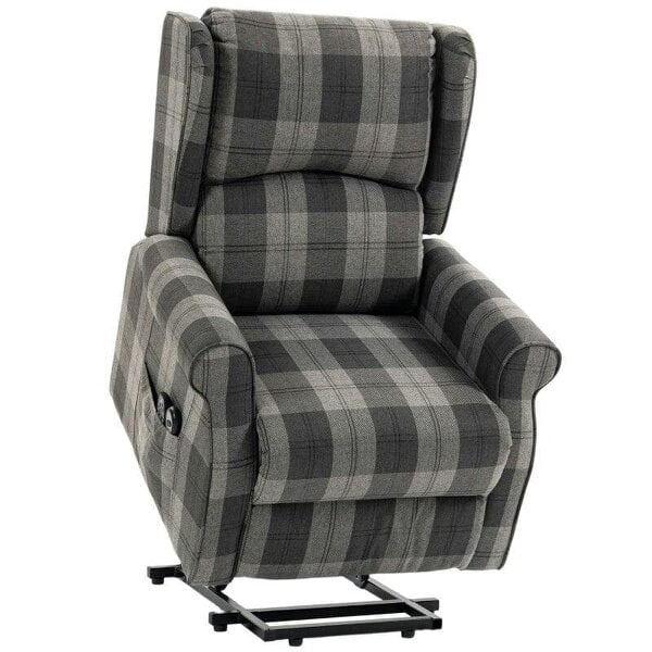 Power Lift Recliner Chair with Vibration Massage, Heat, Checked Lift Chair with Remote, Side Pockets, Grey