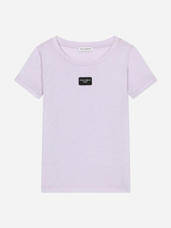 Dolce & Gabbana Kids Dolce & Gabbana Girls Logo Label T-Shirt in Purple