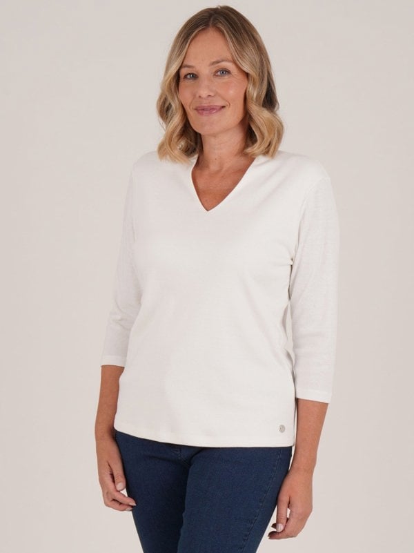 PennyPlain High Back V-neck Top - Ivory