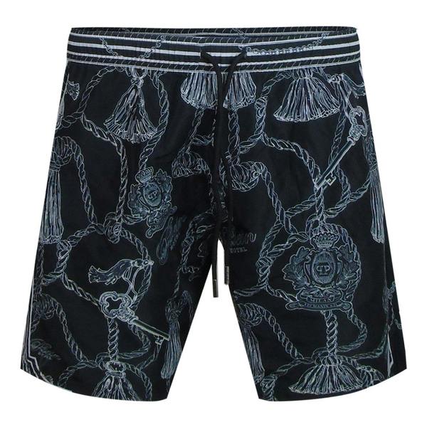 Philipp Plein Tassels Logo Long Boardshort Black Swim Shorts L
