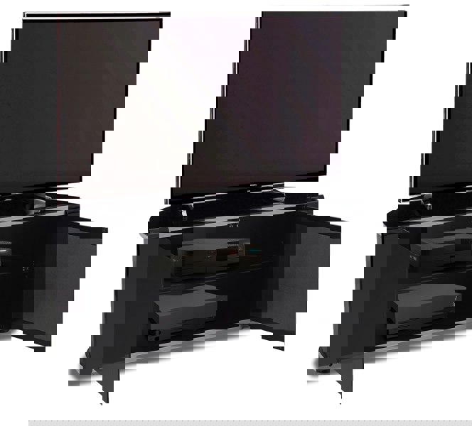 MDA Designs Sirius 850 Remote Friendly BeamThru Glass Door Gloss Black with Silver Trims Cabinet up to 40" LCD/Plasma/LED TV Stand