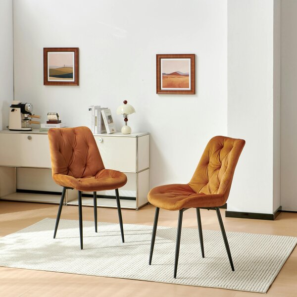 SONARA Modern Set of 2 Velvet Dining Chairs with Ergonomic Upholstered Seat - Velet  - Orange - 62cm (D) * 50cm (W) * 90cm (H)