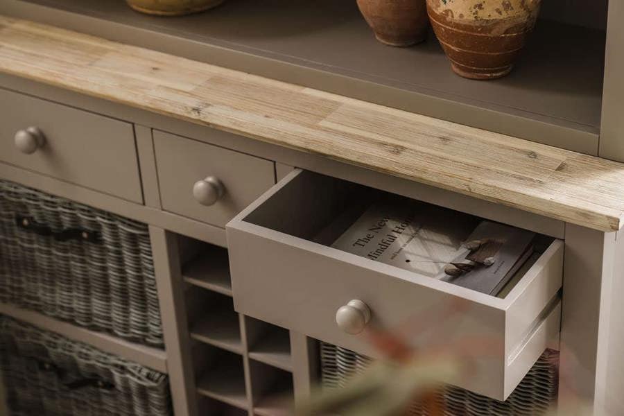 Statement Furniture Florence Display Cabinet With Shelves, Wine Rack and Storage Baskets