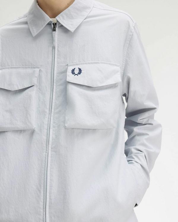 Fred Perry Mens Ripstop Pocket Overshirt - Dusky Blue 28A | CHO | Designer Mens Overshirts