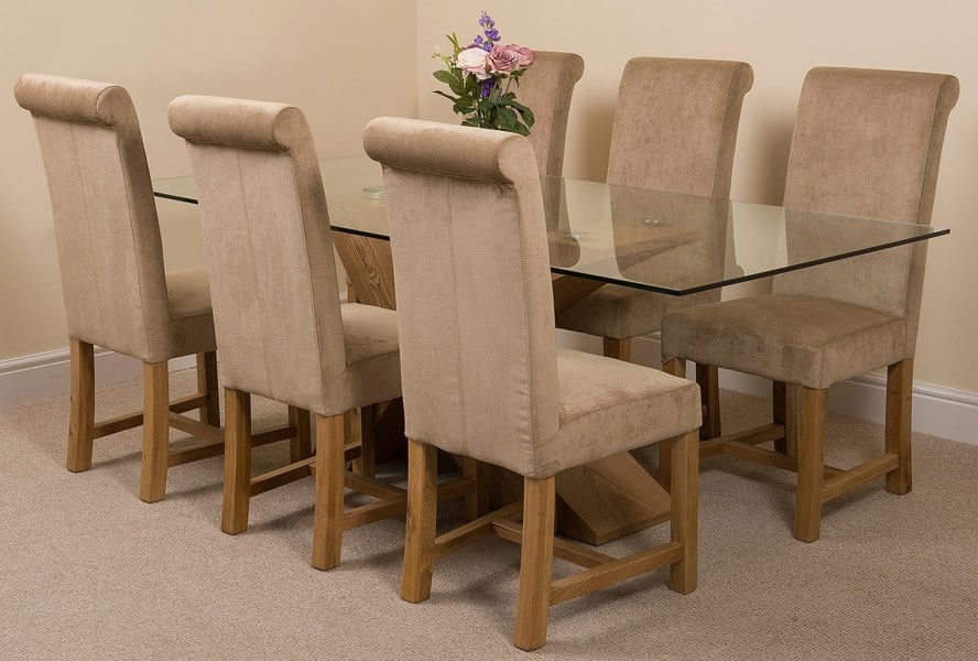 That's Furniture Valencia Oak Large Glass Dining Table & Washington Fabric Chairs