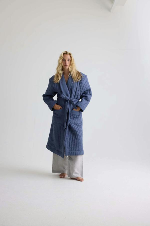 Pretty You London Quilted Cotton Robe In Folkestone Grey