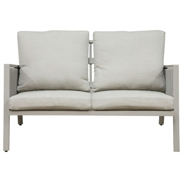 Premium 4 Seater Garden Coffee Table Set - 4pc Grey Aluminium Rope Sofa Cushions - LoopsDirect