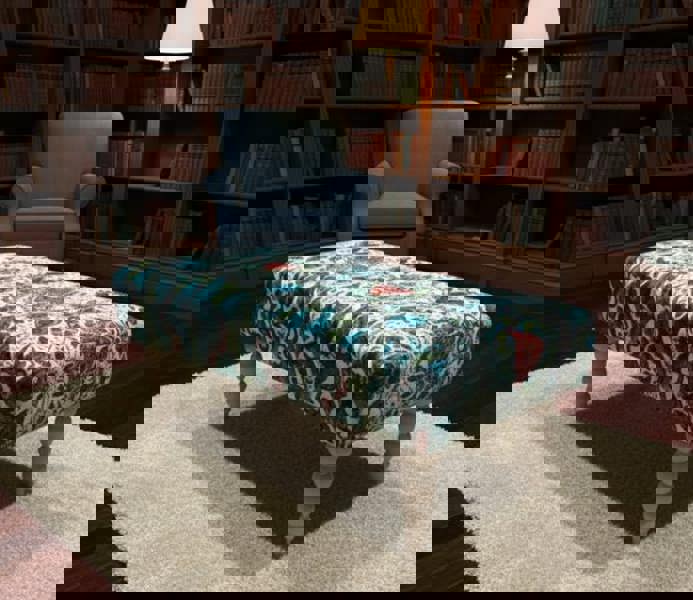 ISTOOLS Premium Peacock Green Floral Footstool Ottoman – Luxury Pouffe & Footrest Table