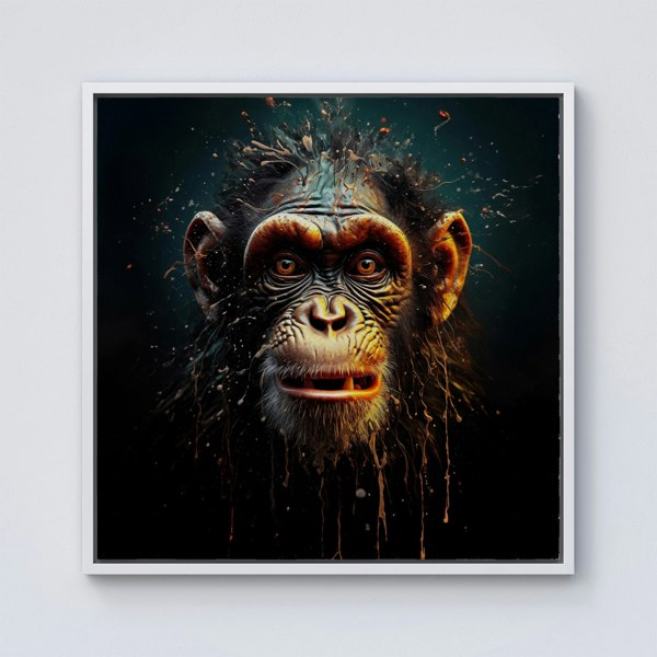 Warren Reed Splash Art Monkey Face Framed Canvas