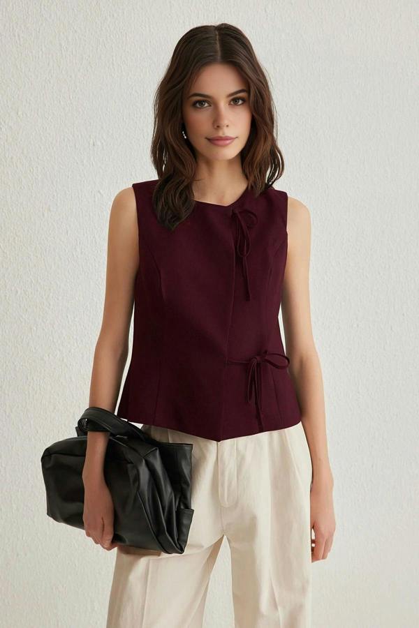 WOVCOR Tie Detail Vest