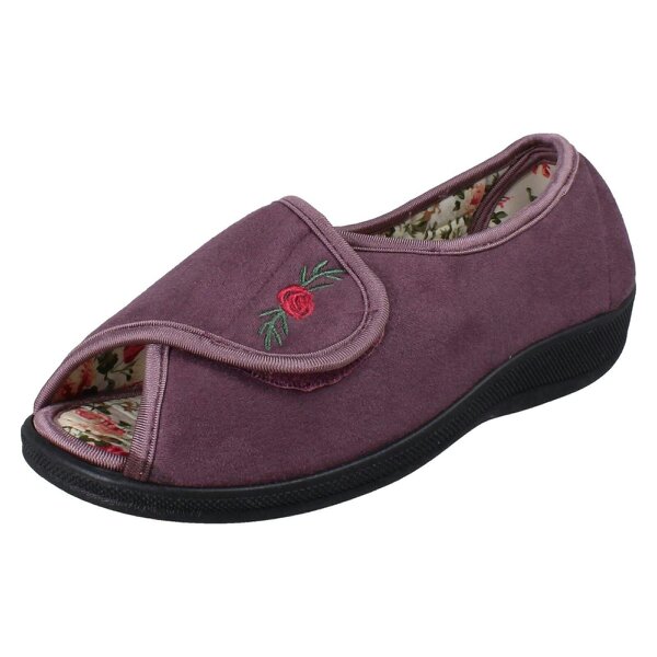 Jo & Joe Ladies Jo & Joe Hook And Loop Open Toe Slippers Martha - Heather - Wide