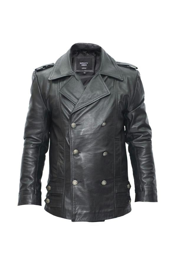 Infinity Leather Mens Cowhide Leather Peacoat-Leiden