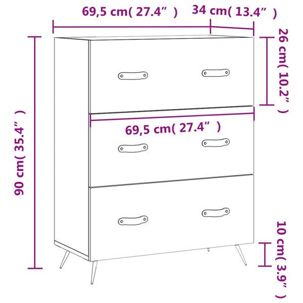 Berkfield Chest of Drawers White 69.5x34x90 cm Engineered Wood