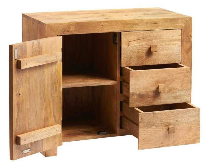 Wyld Haus Manila Light Mango Wood 3 Drawer Sideboard 1 Door