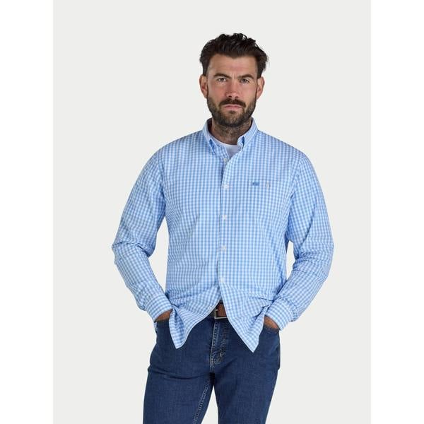 Raging Bull Mens Gingham Classic Long-Sleeved Shirt - Sky Blue - 