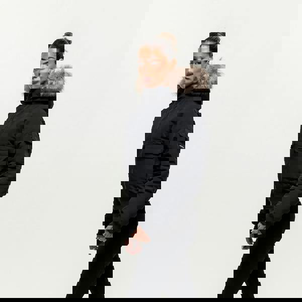 Good For Nothing Black Padded Parka Jacket with Faux Fur Trim Hood - Black Image 3