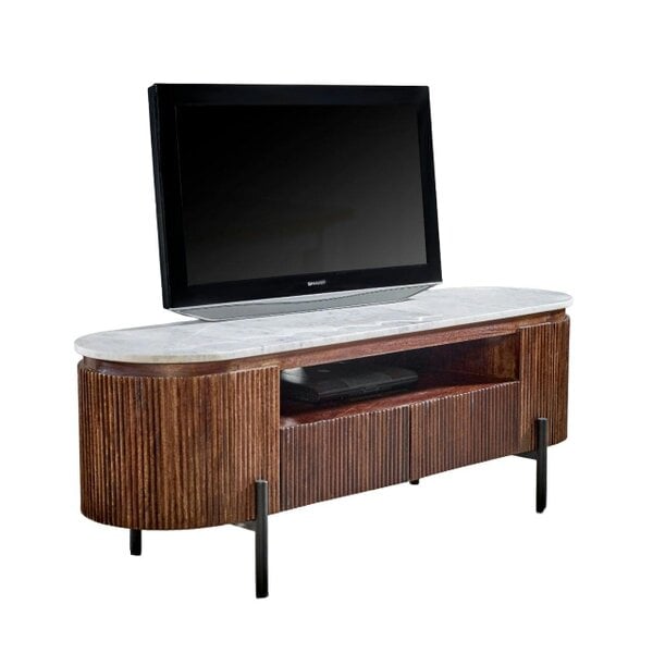 Wyld Haus Alabama Ribbed Mango Wood TV Cabinet With Marble Top and Metal Legs