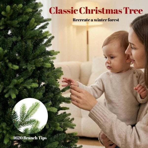 Bobobiy Artificial Christmas Tree, Hinged Xmas Tree with 1620 PE & PVC Branch Tips, 5ft, Green