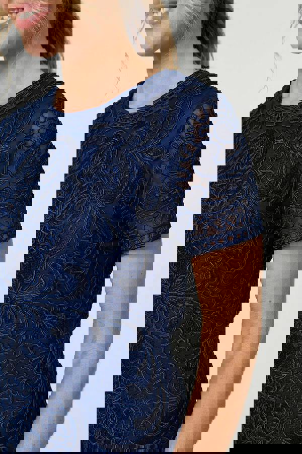 Navy | Sheer Lace Layered Knee Length Dress