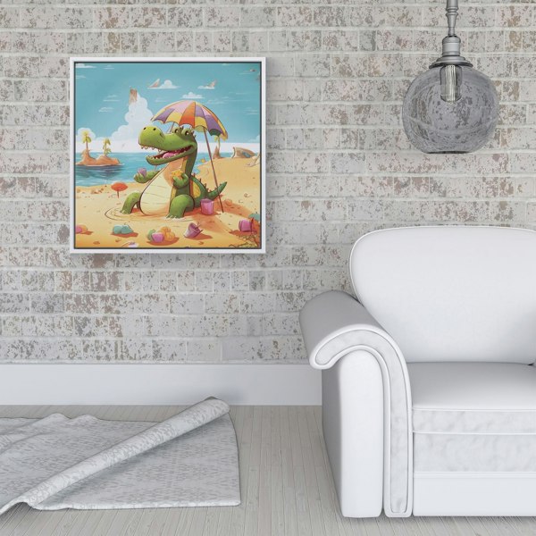 Warren Reed A Crocodile On A Beach Holiday Framed Canvas