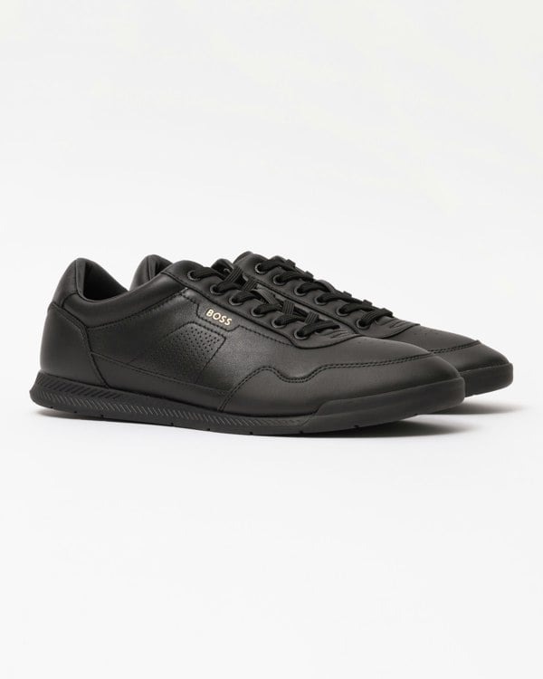 BOSS Orange Nitan Mens Nappa-leather trainers with gold-tone branding - Black 005