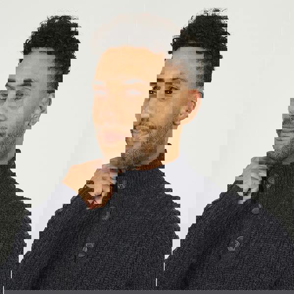 Brave Soul Navy Funnel Neck Jumper with Buttons - Navy Image 4