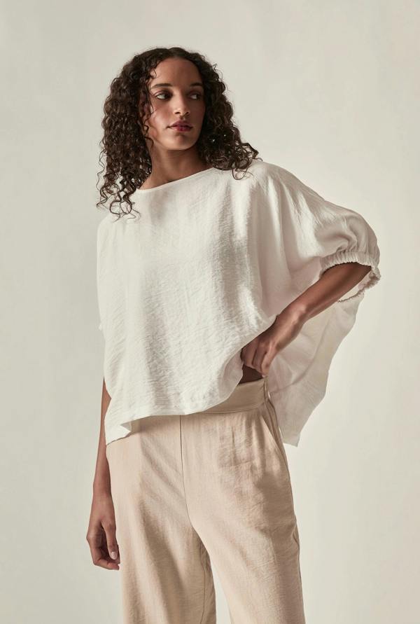 James Lakeland Relaxed Gathered Sleeve Top – Cream