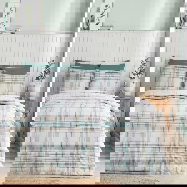 Catherine Lansfield Cartmel Check Reversible Duvet Cover Set Soft Green