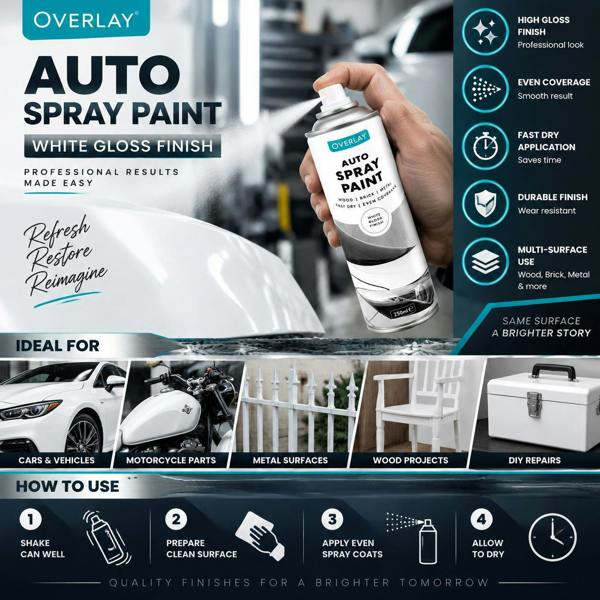 Overlay Gloss White Auto Professional Spray Paint 250ml