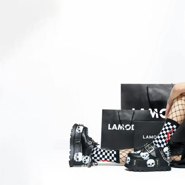 Lamoda Maniac Black PU Skull Chunky Platform Wedge Shoes Gothic Punk