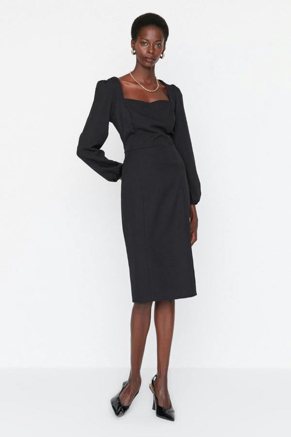 WOVCOR Heart Neck Long Sleeve Bodycon Midi Dress