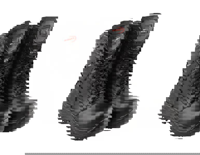 ARMA Scout Mens Metal-Free Composite Toe/Midsole S3 WP Safety Boots, black work boots with lace-up design and non-metallic construction for safety and durability.