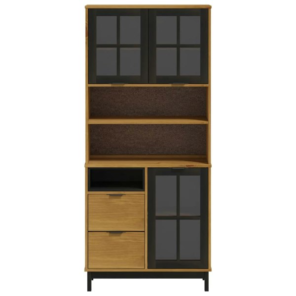 Berkfield Highboard with Glass Doors FLAM 80x40x180 cm Solid Wood Pine