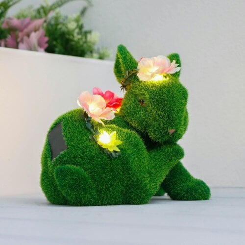 Gardenwize Solar Floral Topiary Rabbit Garden Ornament with Multiple Lights