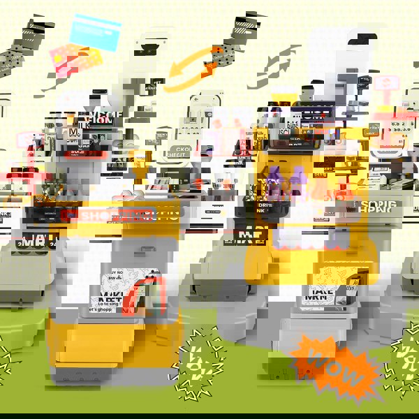 deAO Toys Supermarket Play Toy Set for Kids – Pretend Grocery Store with Shopping Cart, Credit Card Machine, Food Boxes & Accessories