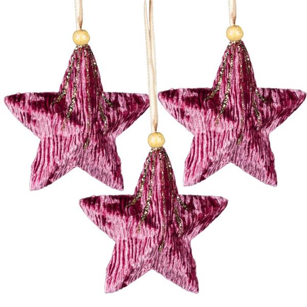 10.5cm Pink Glitter Star Christmas Tree Hanging Decorations, 3 Pack image 1