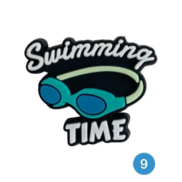 Blue green swim goggles black strap shoe charms for swimming enthusiasts