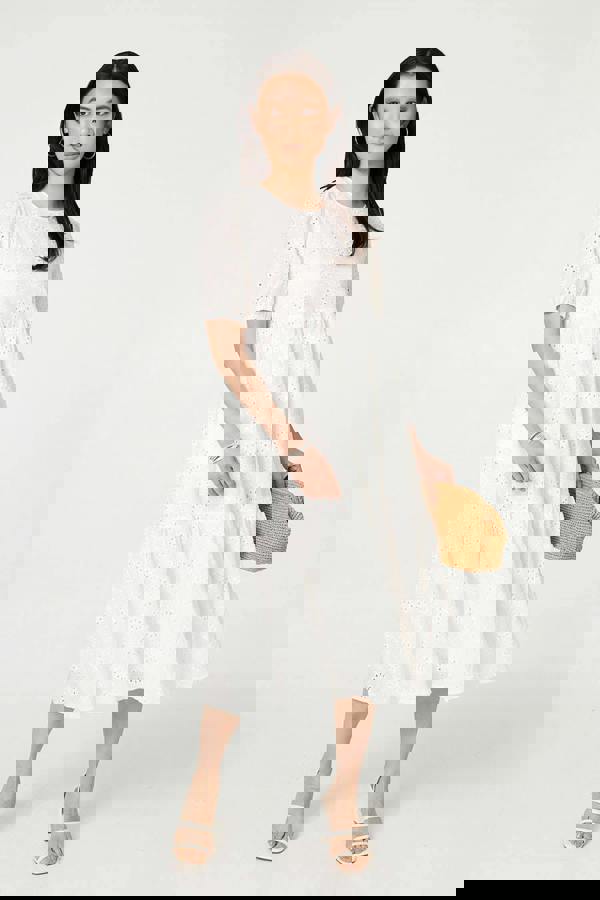 White | Broderie Anglaise Tiered Midi Dress