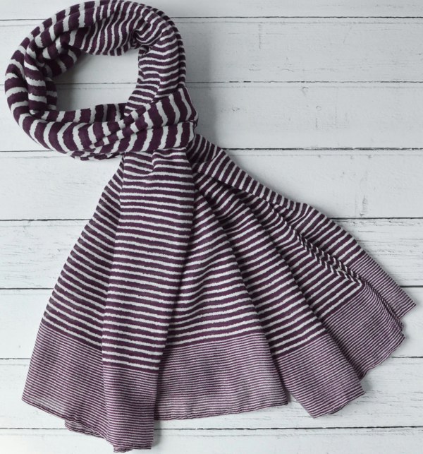 Antonia York Striped Scarf | Clara Mulberry Purple and White Large Soft Light Weight Scarf or Sarong