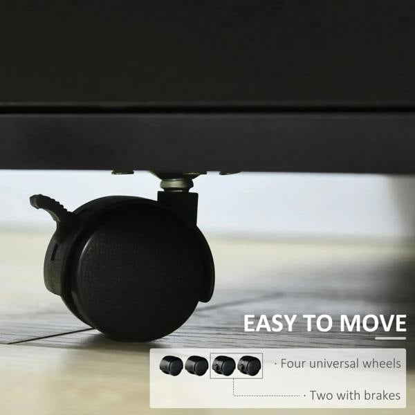Black caster wheels on printer stand base for easy mobility