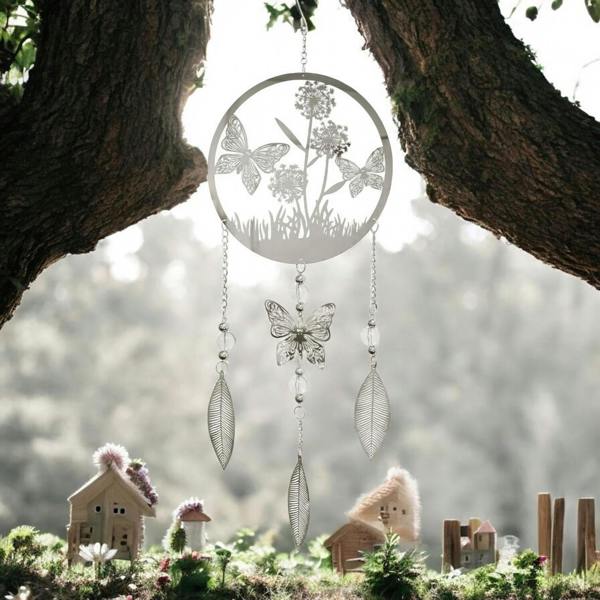 EDH Door Hardware Butterfly Stainless Steel Hanging Dreamcatcher – 59cm x 18cm | Elegant Wind Spinner for Indoor & Outdoor Use