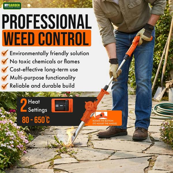 My Garden Outdoor Living My Garden 2000W Electric Weed Burner with 5 Nozzles, 2 Heat Settings, 650°C, 1.8M Cable UK Plug for Patios & Pathways