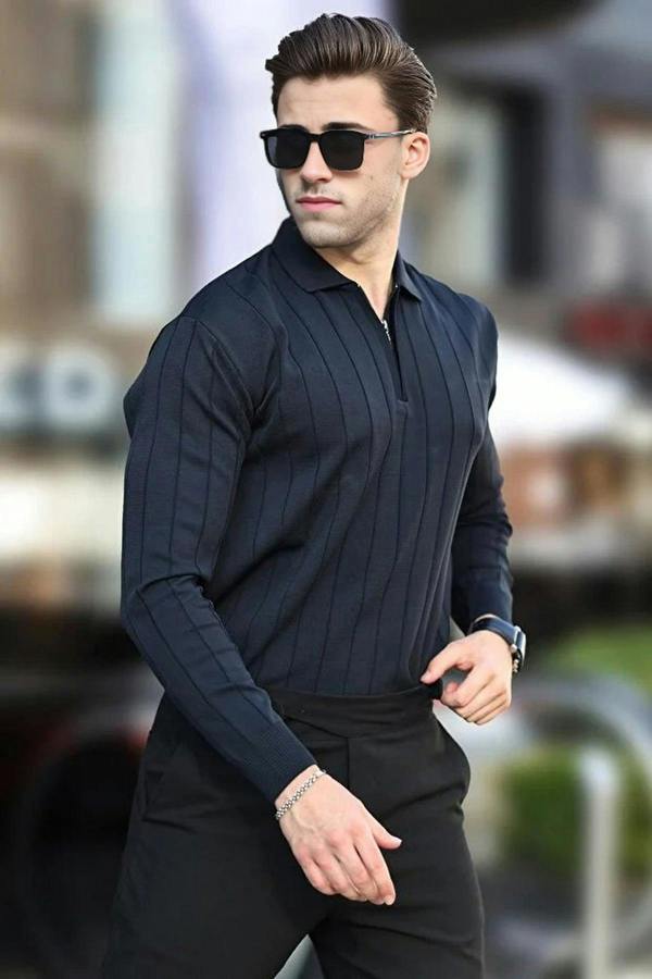 WOVCOR Polo Collar Zippered Knit Men's Sweater