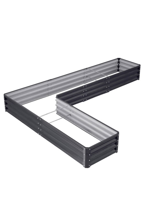 Living and Home L-Shaped Galvanized Steel Raised Garden Bed Charcoal Black