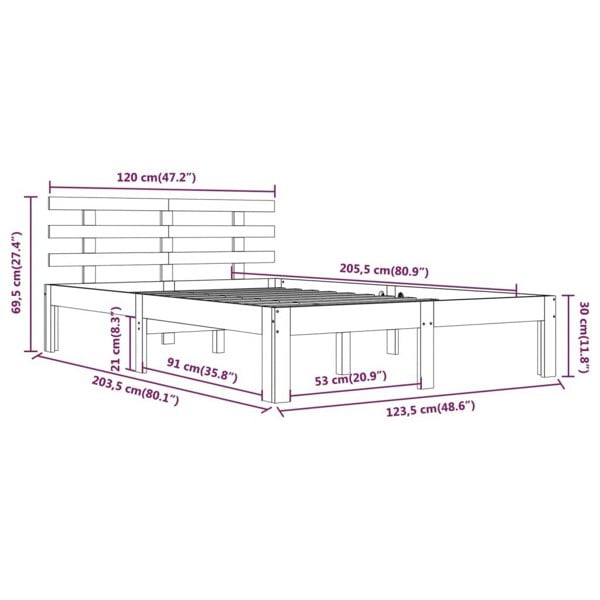 Berkfield Bed Frame White Solid Wood 120x200 cm