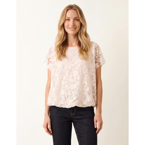 Blue Vanilla Floral Sheer Overlay Top