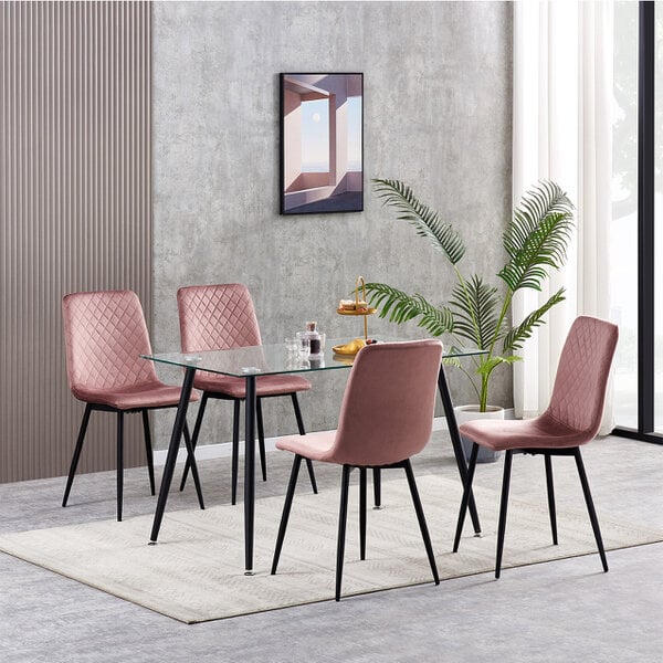 Set of 4 Velvet Fabric Dining chairs Lexi - Pink