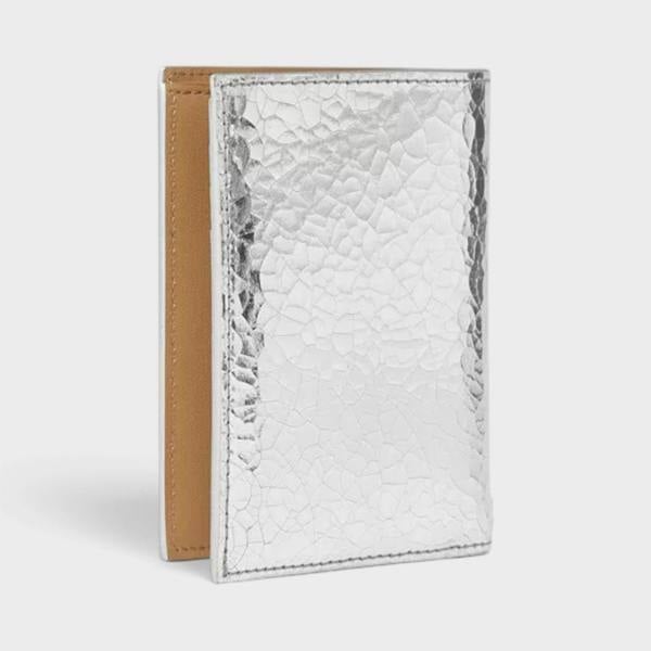Alexander McQueen Logo Bi-Fold Cardholder Crackled Sliver Metallic