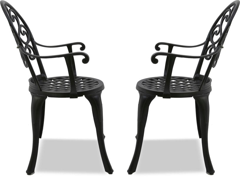Centurion Supports Prego 2-Large Garden and Patio Bistro Chairs with Armrests in Cast Aluminium Black - Assembled