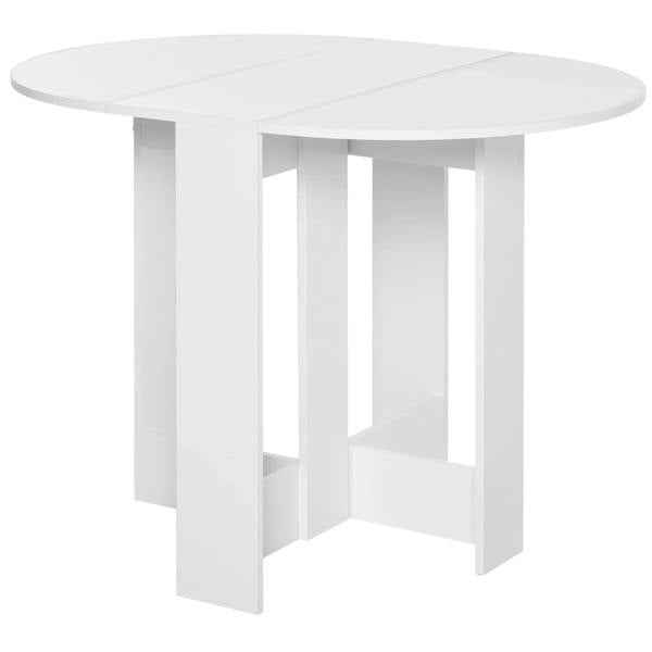 White round drop-leaf folding dining table with four straight legs